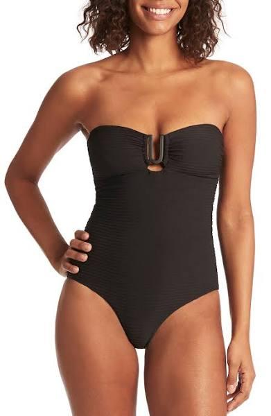 Sea Level Spinnaker U Bar Bandeau Bikini One Piece Swimsuit - Black- Swimwear Galore