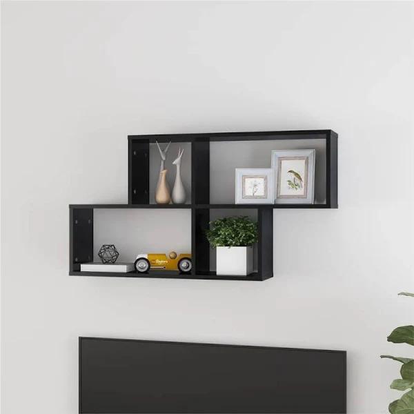 vidaXL - Wall Shelf High Gloss Chipboard - Black - 100x18x53 cm