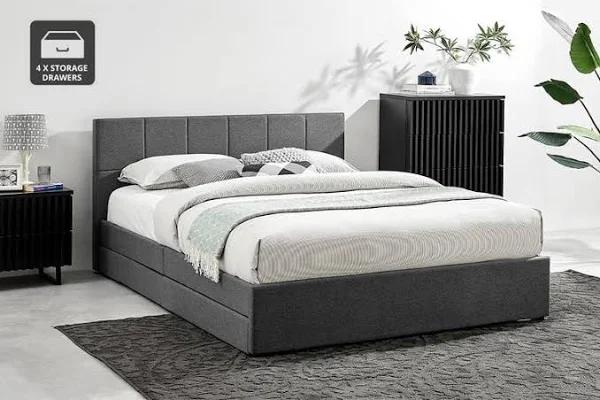 Ovela Theodore Storage Bed Frame With Drawers (King Charcoal)