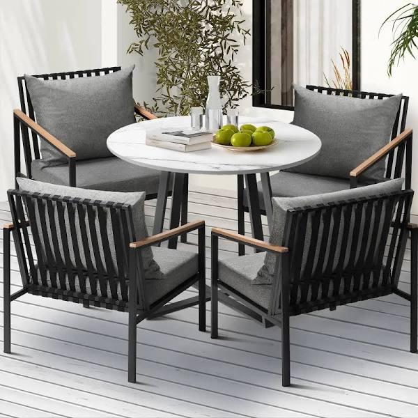 Livsip 5pcs Outdoor Dining Setting Table Sofa Chairs Patio Furniture Bistro Set