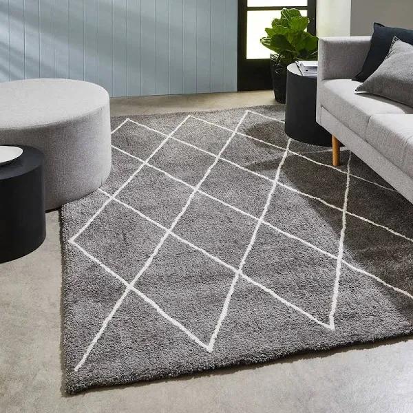 Kmart Trellis Shag Rug-Large, Grey