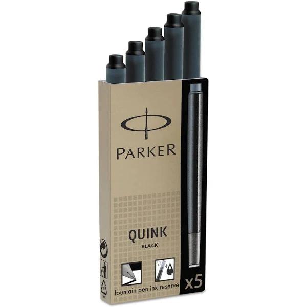 Parker Quink Long Fountain Pen Ink Refill Cartridges, Black, 5 Count