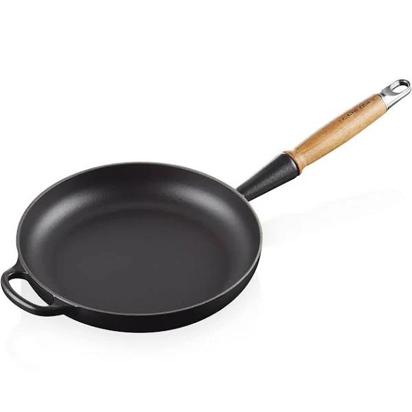 Le Creuset Signature Cast Iron Frying Pan 24cm Satin Black with Wooden Handle