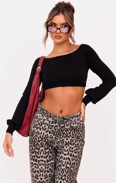 Women's Black Rib Knit Crop Top - Size XS