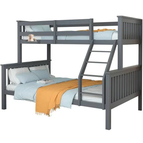 Kingston Slumber Bunk Bed Triple Wooden Single Over Double Beds For Kids, Solid Pine Wood, Convertible Design, Grey