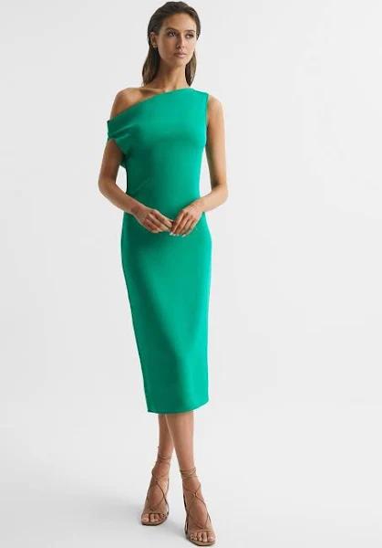 Reiss Zaria - Green Off-Shoulder Bodycon Midi Dress, 4