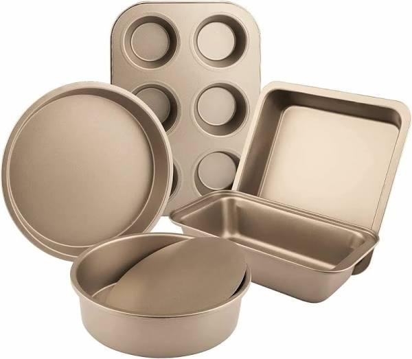 5 Piece Nonstick Bakeware Set Bake Set With Square Baking Tray, Round Cake Pan, Pizza Pan, Loaf Pan & Muffin Pan