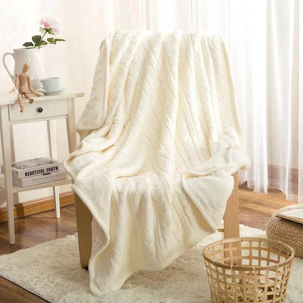 Knitted Acrylic Sherpa Large Blanket Plush Throw Rug 180X120CM