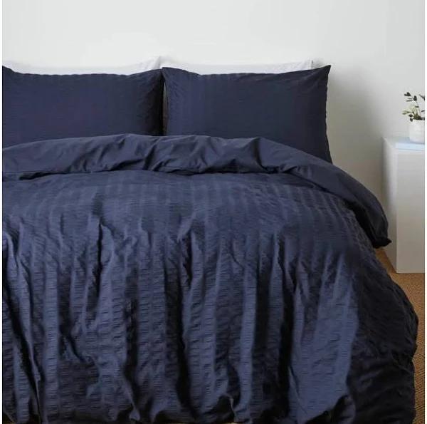 Greer Seersucker Quilt Cover Set | Blue | Size Double Bed | Target