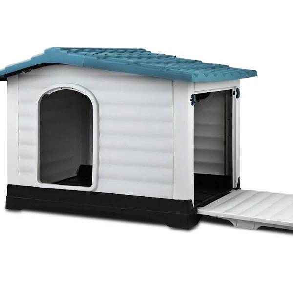 Dog Kennel House Extra Large Outdoor Plastic Puppy Pet Cabin Shelter XL Blue