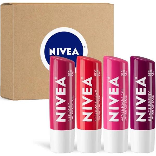 Nivea Lip Care, Fruit Lip Balm Variety Pack, Tinted Lip Balm, 0.17 oz, Pack of 4