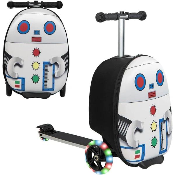 Costway Kids Scooter Suitcase Ride On Hardcase w/LED Wheels&Handle Toddler Luggage Gifts White