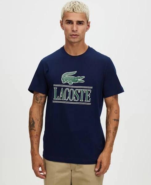 Lacoste - Men's Navy Printed T-shirts - Core Graphics Big Logo T-Shirt - Size S at The Iconic