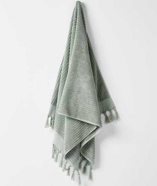 Aura Paros Rib 580GSM Cotton Bath Towel Range Sage - Hand Towel / Green