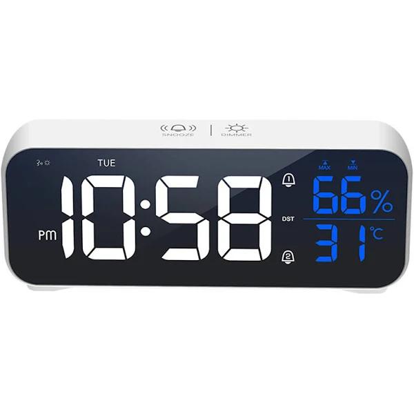 TODO Digital Alarm Clock Large Display USB Rechargereable - White