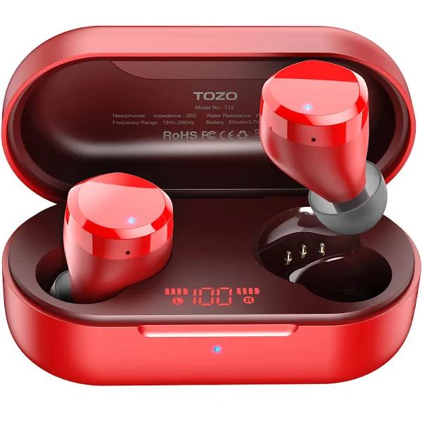 TOZO T12 Wireless Earbuds Bluetooth Headphones Premium Fidelity Sound Quality Wireless Charging Case Digital LED Intelligence Display Ipx8