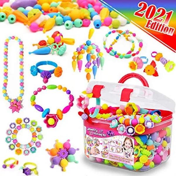 FUNZBO Kids Jewelry Making Kit For Girls Toys - Snap Pop Beads Pop-Bead Art and Craft Kits DIY Bracelets Necklace Hairband and Rings Toy For Age 3 4