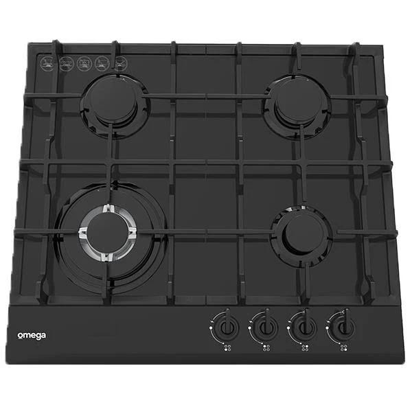 Omega 60cm 4 Burner Black Glass Gas Cooktop OCGG64COM