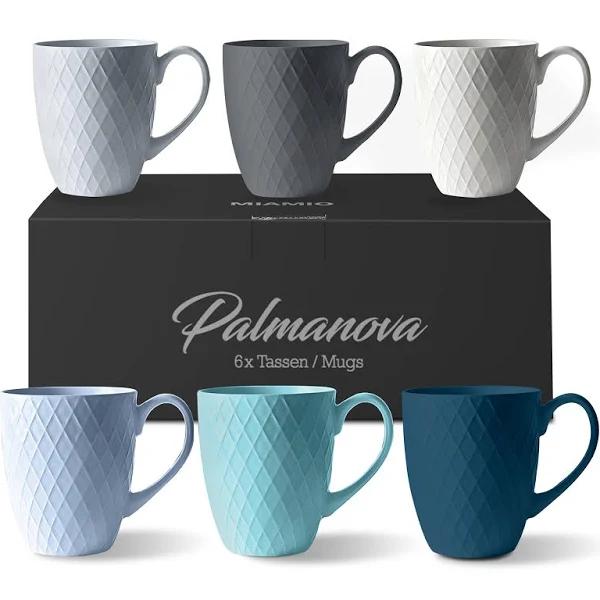 MIAMIO - Coffee Mugs Set of 6 / Coffee Cups - 6 x 400 ml Ceramic Mugs - Large Coffee Mugs - Microwave & Dishwasher Safe - Palmanova Collection