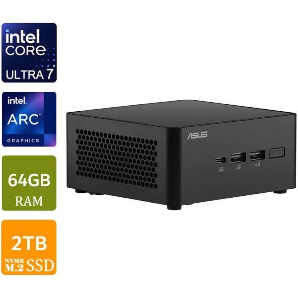 Asus NUC 14 Pro Mini PC, Intel Core Ultra 7, 64GB RAM, 2TB NVMe SSD, W11H, Tall Kit [RNUC14RVHU700000I-H8]