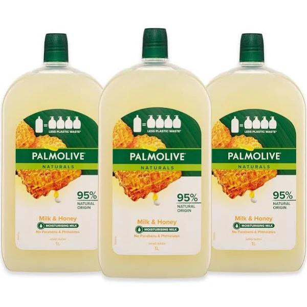 Palmolive Naturals Liquid Hand Wash Soap 3L (3 x 1L Packs), Milk and Honey Refill and Save, with Moisturising Milk, No Parabens Phthalates and