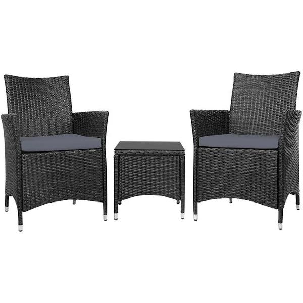 Gardeon 3pc Bistro Wicker Outdoor Furniture Set Black