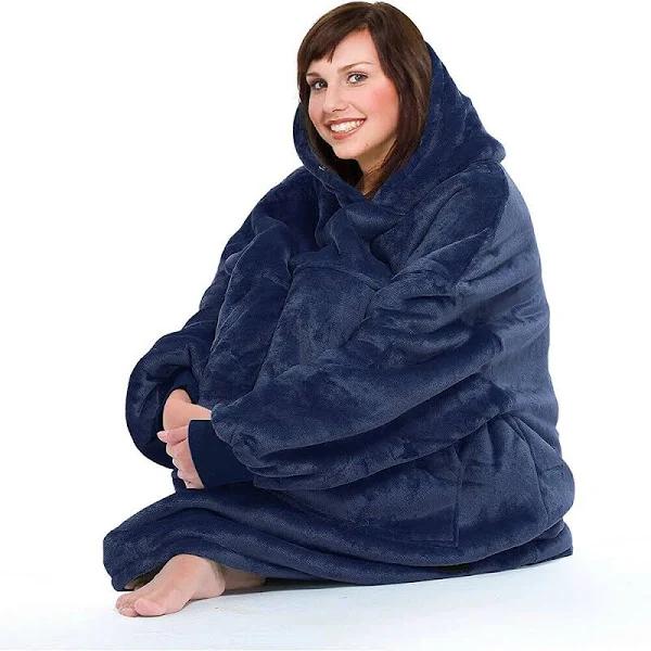 OliandOla Plush Warm Blanket Hooded Ultra Giant Sweatshirt Huggle Fleece with Hoodie - Blue