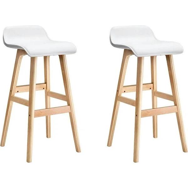 Set of 2 Wood Wave PU Leather Bar Stool White