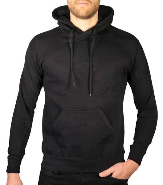 Sannfield Adult Mens 100% Cotton Fleece Hoodie Jumper Pullover Sweater Warm Sweatshirt - Black - L