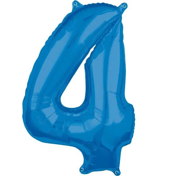 Mid-Size Shape Blue Number 4. Foil Balloon