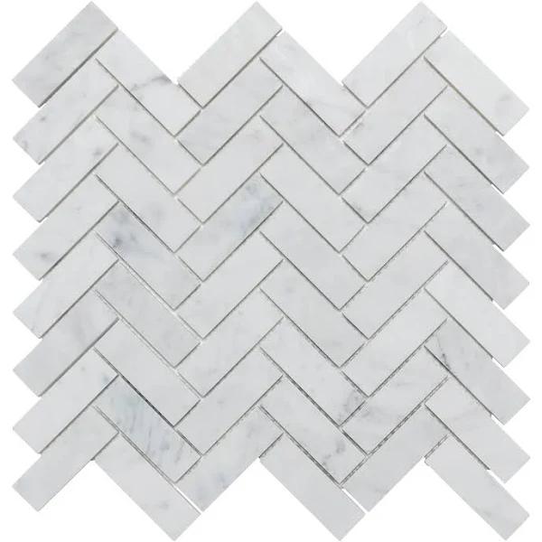 Herringbone Honed Bianco Carrara Marble Mosaic Tile - The Build