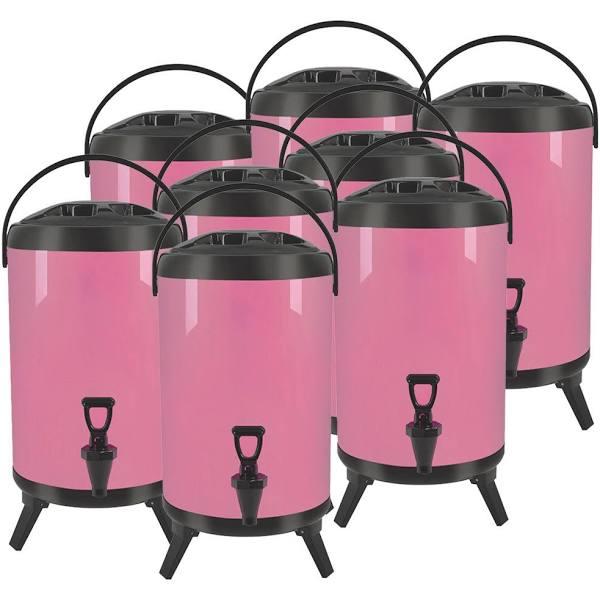 SOGA 8x 10L Stainless Steel Insulated Milk Tea Barrel Hot and Cold Beverage Dispenser Container With Faucet Pink