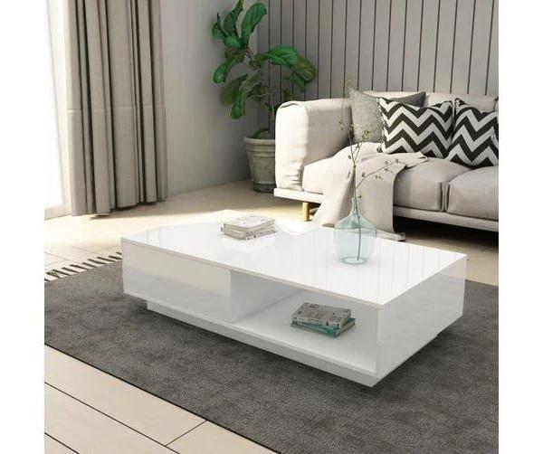 Modern Coffee Table Storage Drawer Shelf Cabinet High Gloss Wood Furniture - White