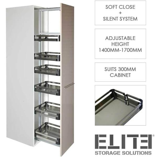 Elite Chef Pull Out Pantry - 300mm Cupboard - 1400mm-1700mm Adjustable Height