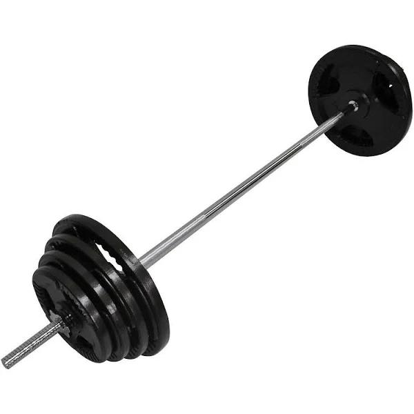 Total 80kg EZ Grip Cast Iron Barbell Weight - 150cm Bar + 75kg Iron Weight Plates