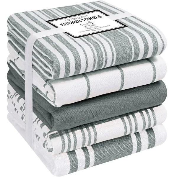 Cotton Clinic Assorted Kitchen Towels 5 Pack – Soft Absorbent Quick Drying Table and Kitchen Linen - Dish Towels, Dish Cloths, Tea Towels and