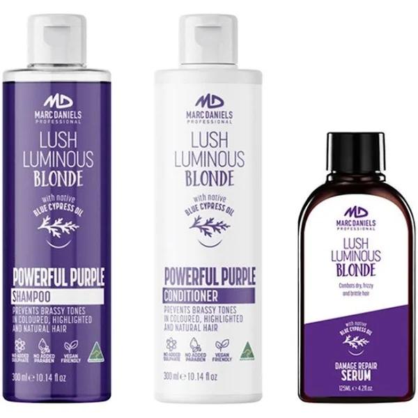 Marc Daniels Powerful Purple Blonde Set. 300ml Shampoo, 300ml Conditoner and 125ml Serum - Earn Everyday Rewards, AfterPay Available