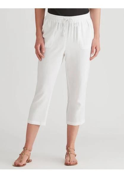 W.Lane Linen Crop Pants - White - Womens Trousers - Size 20 - Ezibuy