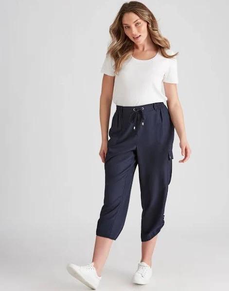 Rockmans Crop Viscose Pants - Size 10 - Womens - True Navy