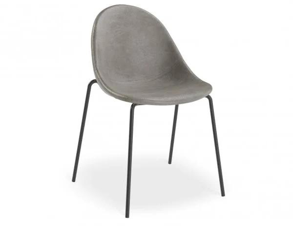 Pebble Grey Vegan Leather Dining Chair - Swivel Base - Black