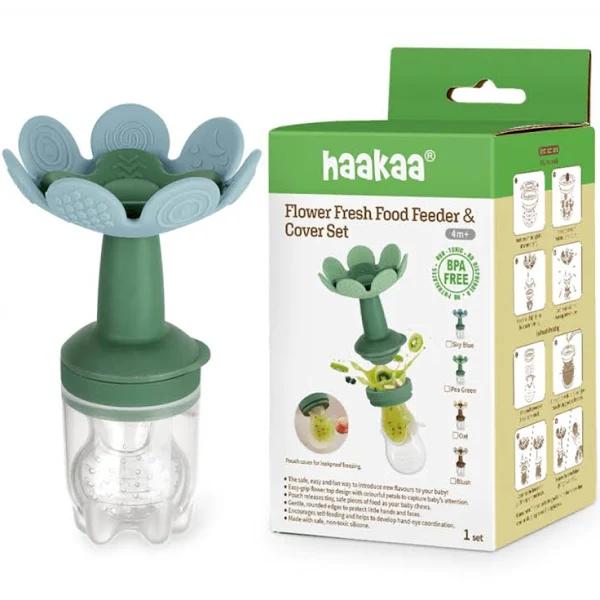 Haakaa Flower Fresh Food Feeder & Cover Set (Sky Blue)