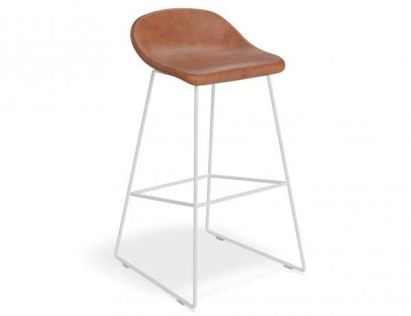 Pop Stool White Frame with Tan Vegan Leather Seat - 65cm Kitchen Bench Seat Height