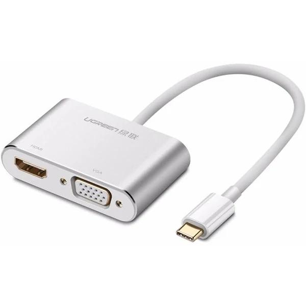 UGREEN UG-50505 USB-C To HDMI + VGA Adapter With PD (Silver)