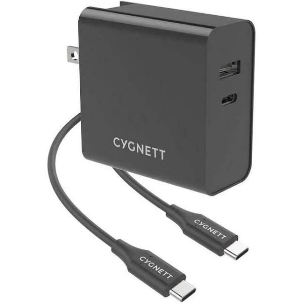 Cygnett PowerPlus 60W Dual Wall Charger (USB-A & USB-C)+ USB-C To USB-C Cable (1.5m) - Black