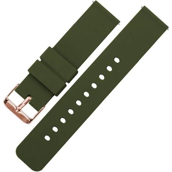 Soft Silicone Watch Band / Strap in Army Green w/ Rose Gold Buckle, Width 16mm, Standard Length | Barton