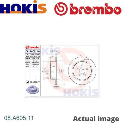 Brembo 08.A605.11 Brake Disc Rotor Pair Rear 274mm Fits Subaru Outback 2.5 (BP9) EJ251 AWD Petrol Wagon 09/08-09/09 127kw