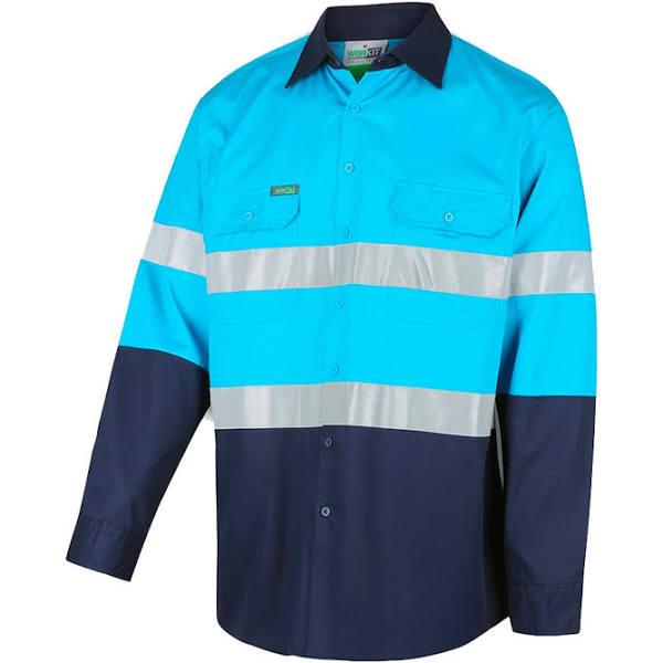 WORKIT Workwear 2013SNS 2-Tone Sky blue/navy Hi-Vis Lightweight Long Sleeve Taped Shirt (Small)