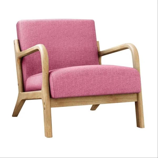 ALFORDSON Armchair Accent Chair Fabric Lounge Sofa Wood Couch Seat Pink - AfterPay & zipPay Available