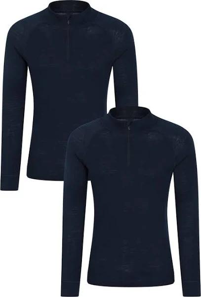 Mountain Warehouse Mens Merino Wool Base Layer Top (Pack of 2) Navy XL