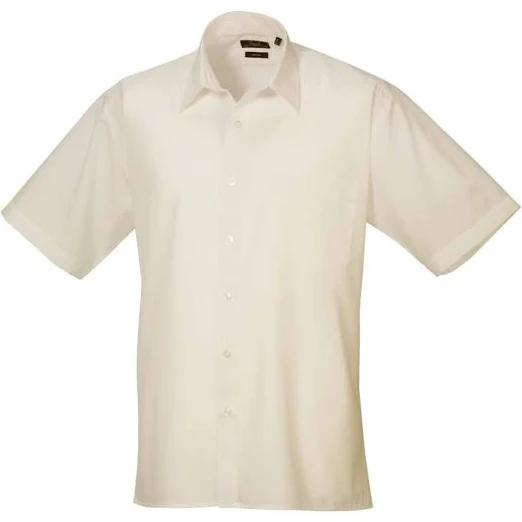 Premier Mens Short Sleeve Formal Poplin Plain Work Shirt Natural 19 Polyester Cotton Poplin Shirt